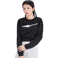 鸿星尔克卫衣女运动秋季休闲服舒适圆领女士套头上衣 52222302130 正黑 L