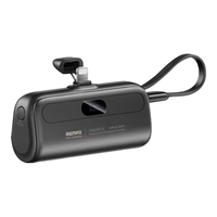 remax睿量胶囊充电宝自带线20W快充便携迷你苹果插头5000毫安应急移动电源适用苹果16/15华为小米黑