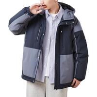 唐狮冬季连帽羽绒服男士拼接撞色加厚休闲百搭工装外套潮