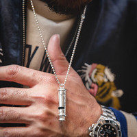 马登福叔美式复古纯银简约长款项链阿美咔叽潮流百搭工装吊坠配饰男女 防空哨(无链子)