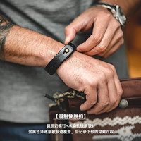 马登福叔美式复古纯银简约长款项链阿美咔叽潮流百搭工装吊坠配饰男女 植鞣牛皮烫金手环(黑色)