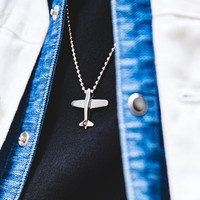马登福叔美式复古纯银简约长款项链阿美咔叽潮流百搭工装吊坠配饰男女 飞机(无链子)