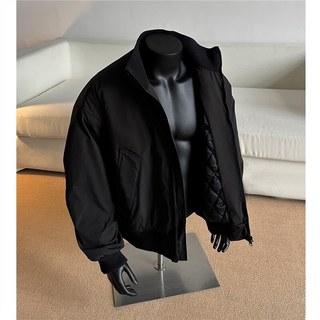 举风高级感廓形短款立领飞行员夹克棉服男冬季加棉加厚棒球服棉衣外套 黑色