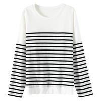 OSA欧莎经典法式春秋条纹长袖T恤内搭女士宽松显瘦落肩打底衫上衣