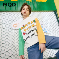马骑顿(MQD)男童春季新品学院风撞色袖子卡通字母涂鸦中大童长袖T恤 米白 1