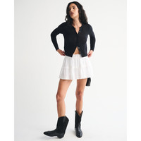 Abercrombie & Fitch女装25秋冬美式性感辣妹修身镂空设计针织开衫毛衣150-5540 黑色 S (165/88A)