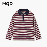 马骑顿（MQD）男童25秋宽松学院风翻领长袖T恤条纹百搭POLO衫 红条 130