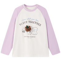 马骑顿（MQD）男童25秋季女童街潮宽松撞色插肩袖卡通长袖T恤亲肤打底 本白 150