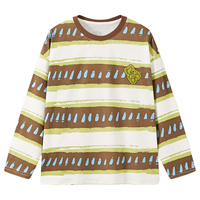 马骑顿（MQD）男童25秋街潮条纹宽松落肩T恤柔软长袖儿童打底 绿条 140