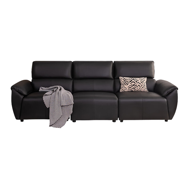 京东京造 真皮沙发 轻奢风客厅小户型 头层牛皮羽绒混充2.7m黑茶色SL04