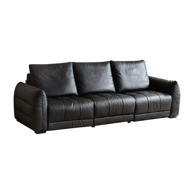 PLUS会员、今日必买：京东京造 0靠墙大黑牛真皮沙发  头层牛皮鹅绒填充大坐深2.7米黑色 静谧黑