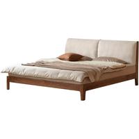 源氏木语 实木床橡木卧室双人床简约布艺软包床家用梨白软靠床1.5*2.0米