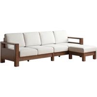 源氏木语 实木沙发新中式沙发现代简约客厅布艺沙发 大四人+脚凳 胡桃色