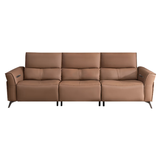 京东京造 零靠墙按摩功能真皮电动沙发 摩卡棕2.7m