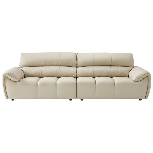 全友 112056-1 慵懒大象真皮直排沙发 左1+右3 米白