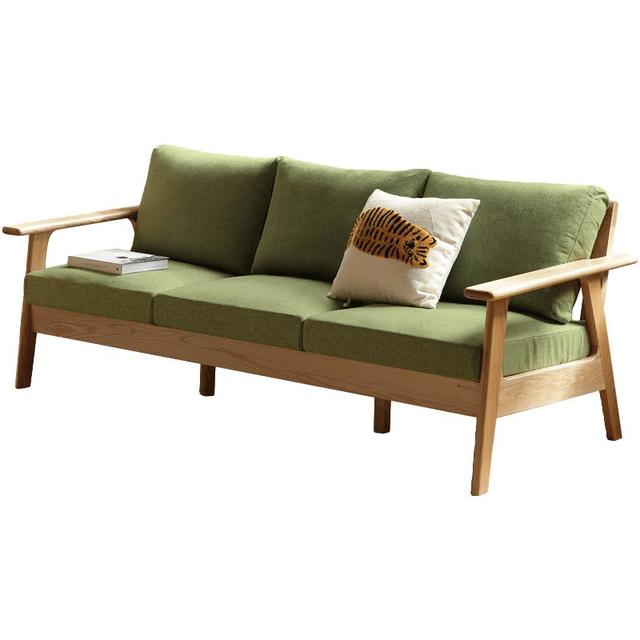 今日必买：源氏木语 布艺沙发日式小户型客厅实木沙发现代简约原木三人位沙发 原木色三人位