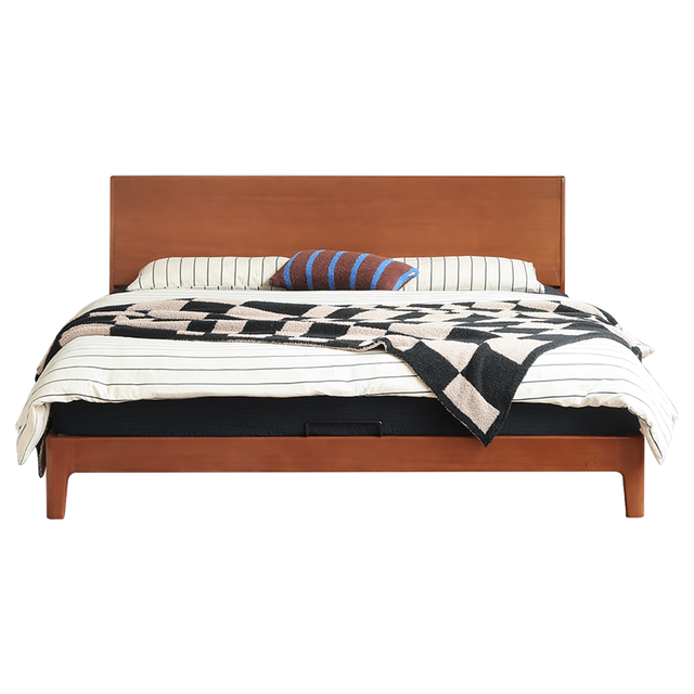 PLUS会员、今日必买：源氏木语 实木床 1800*2000mm 杨木柚木色