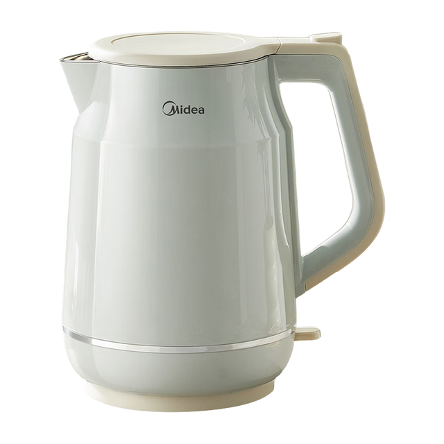 美的 电热水壶 烧水壶电水壶家用大容量双层防烫 不锈钢无缝内胆 2L -小绿墩