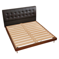 京东京造家居华夫格真皮床头层牛皮复古风小户型主卧实木架双人床1.8×2米 高脚床 单床不含床垫