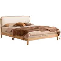 源氏木语实木床双人床现代简约橡木科技布软靠床原木风主卧大床 低铺科技布奶白色|不含床垫