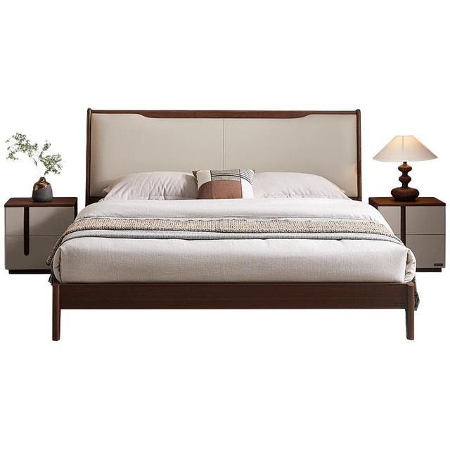 移动端、京东百亿补贴：全友 家居 新中式皮艺软包床主卧室1.8米x2米双人大床实木脚床