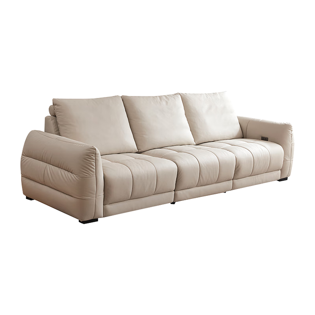 京东京造 家居0靠墙大黑牛真皮沙发  头层牛皮鹅绒填充大坐深2.7米白 羽绒白