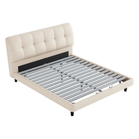 顾家家居 KUKA 奶油风猫爪皮床双人床卧室双层靠包高脚款DS9116B 米白1.8M 【米白】1.8米高脚