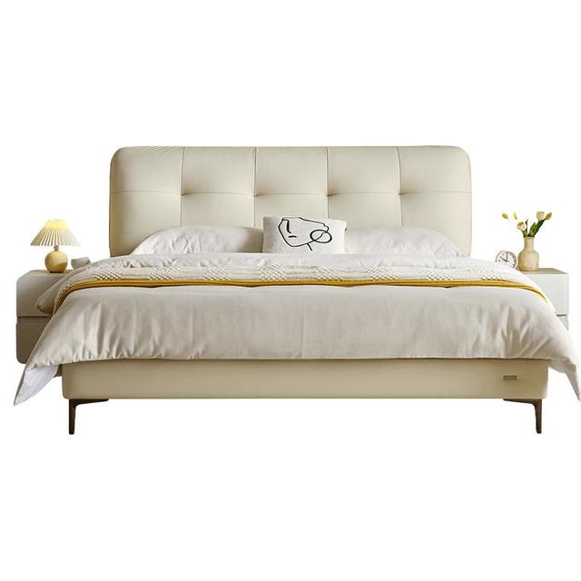今日必买：全友 家居 头层牛皮真皮床奶油风软包床头主卧室床1.8米双人大床116082 猫爪皮|软床单床B（京仓闪发）