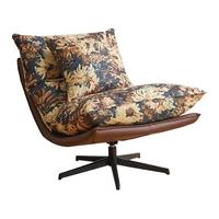 家逸单人沙发椅可睡可躺摇椅毛毛虫懒人沙发卧室旋转椅阳台休闲躺椅 菊花色单椅【送同款抱枕】-棉麻