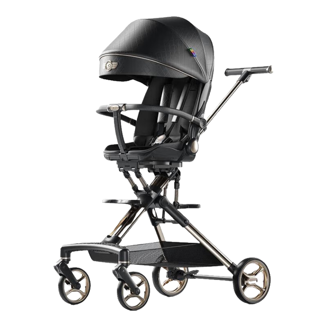 移动端、京东百亿补贴：playkids X6-5遛娃神器推车带餐盘换向轻便高景观可坐可躺折叠婴儿车 X6-5黑天使(加宽座舱 八组避震）