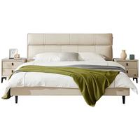 全友（QUANU）真皮床简约风牛皮皮艺床双人床卧室舒适软靠家具116033 烟灰1.8m软床B