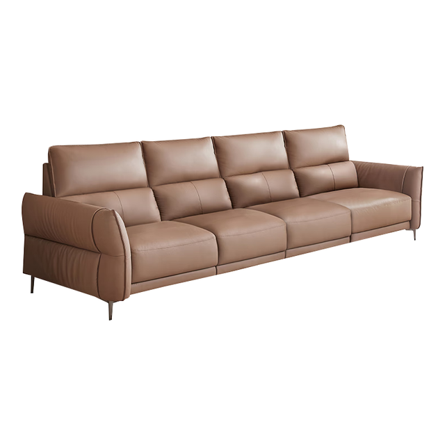 PLUS会员：京东京造 花瓣真皮沙发 头层牛皮记忆棉填充客厅中大户型3.4M拿铁棕