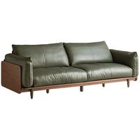 YESWOOD 源氏木语 实木沙发新中式小户型客厅真皮沙发黑胡桃木沙发K36H07