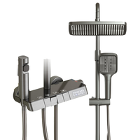惠达（HUIDA）淋浴花洒全套家用卫生间增压手持顶喷下出水数显套装DWZ001灰 顶配【数显+硅胶孔】DWZ001冷热