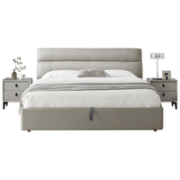全友家居双人床意式极简床头层牛皮软包皮床大床高箱储物床105251 浅米灰1.5m高箱皮床单床A