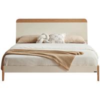 移动端、京东百亿补贴：全友 家居 原木奶油风板式床1.8x2米实木床脚简约主卧室双人大床129930