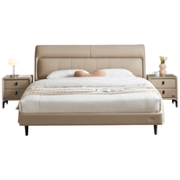 全友 家居现代简约主卧床慕夕真皮浅米灰色 1.8米x2米 单床+纯净垫+床头柜*2