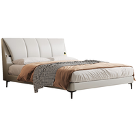 QM 曲美家居 双人床 皮床 卧室软床信封储物袋薄床头皮艺大床 框架款(白茶杏色) 1.8