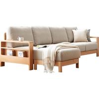 YESWOOD 源氏木语 Y56H06 全实木沙发 四人位+脚凳 米白