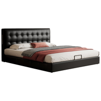 卡得利华夫格极简真皮床主卧大床简约现代储物双人床黑色薄床头 豪华版:真皮床 框架结构 1500mm*2000mm