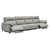 左右家私 左右头层牛皮沙发简约现代真皮沙发客厅直排电动真皮沙发DZY6013 小四人位双电动青云灰