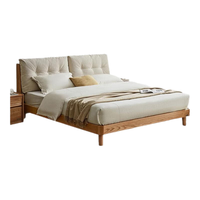 全友家居原木风纯实木橡木床家用主卧室1.5x2米布艺软包双人床DW8031 原木色|米白软包|1.8*2m床A1