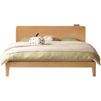 YESWOOD 源氏木语 实木床橡木主卧原木双人床简约斜靠大板床家用高靠背大床