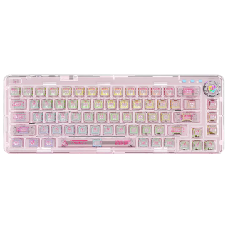 AULA 狼蛛 F68 68键 2.4G蓝牙 多模无线机械键盘 粉透 冰晶轴 RGB