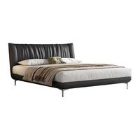 曲美家居意式复古真皮床轻奢现代主卧头层牛皮软包皮艺床大黑牛