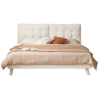 YESWOOD 源氏木语 实木床卧室橡木双人床奶油白灯芯绒简约主卧软包床1.8*2.0米