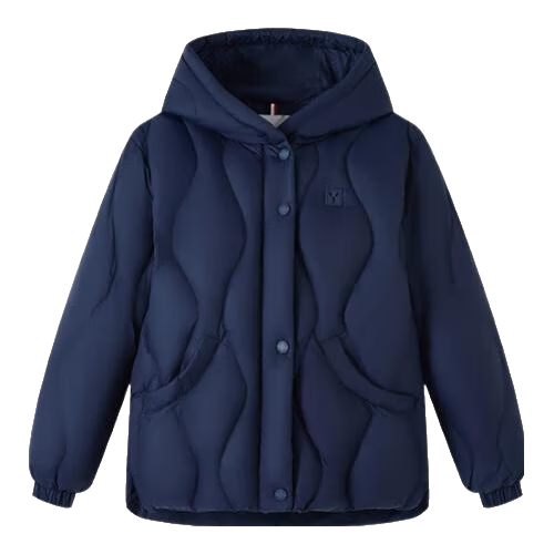 YeeHoO 英氏 儿童羽绒服女童鹅绒服男童三防面料保暖冬季连帽短款中小童装 涟漪物语-深蓝 男  140