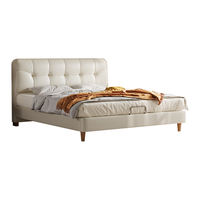 喜临门皮床主卧大床双人床奶油风极简真皮软包家具实木脚排骨架床 绵绵 奶油白+光年pro+床垫 1.8米*2米