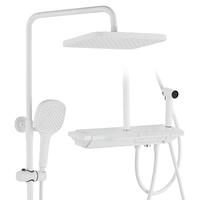 SSWW 浪鲸 钢琴按键花洒套装奶油白色四功能家用恒温数显带喷枪大置物台