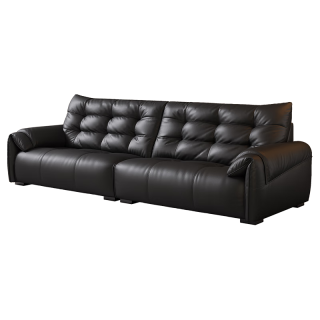 PLUS会员、国家补贴：顾家家居 意式天鹅湖真皮沙发 客厅1250 曜夜黑四人位 3.1M